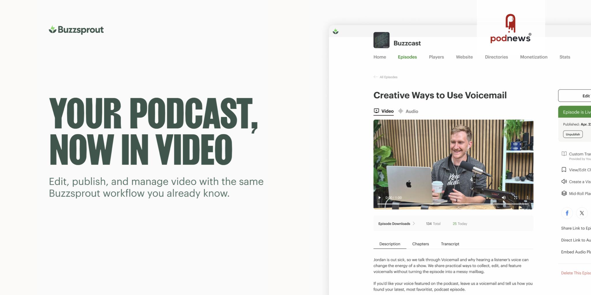 Buzzsprout spúšťa distribúciu videopodcastov na Apple Podcasts pre všetkých tvorcov