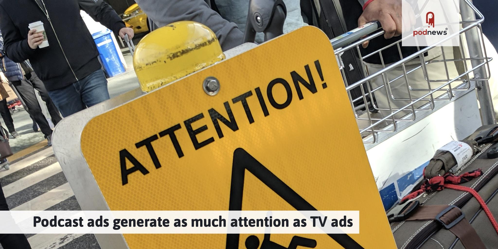 Podcast advertising generates as much attention as television advertising