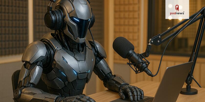 A robot talking into a microphone