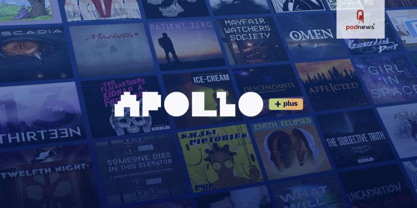 The Apollo+ logo over images of podcasts