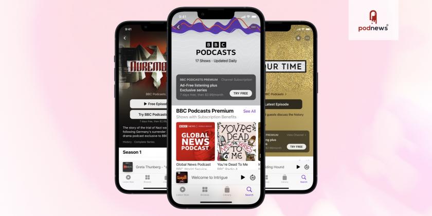 An Apple iPhone showing the BBC's Podcasts Premium