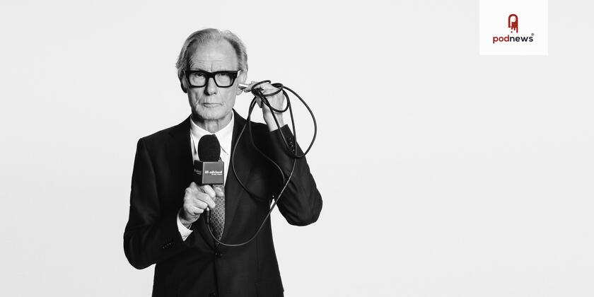 Bill Nighy sticks an XLR microphone cable into his ear
