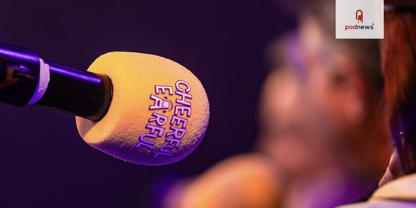 A microphone with a logo on