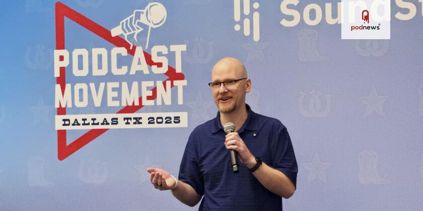 Daniel J Lewis, speaking at Podcast Movement 2025