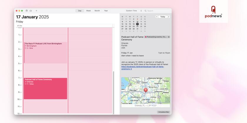Apple's calendar showing podcast events