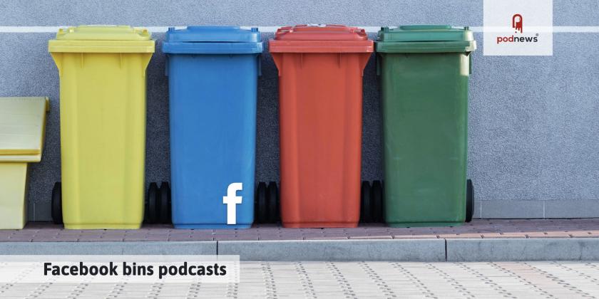 Some bins. One in Facebook blue with a Facebook logo on it.