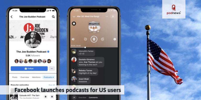 The Facebook podcasts app, and a US flag