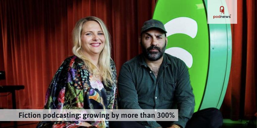 Karin Bäckmark, Spotify's Nordic podcast manager, left, and director Peter Grönlund, right