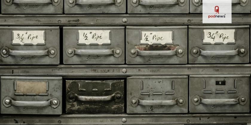 Some grey filing cabinet drawers