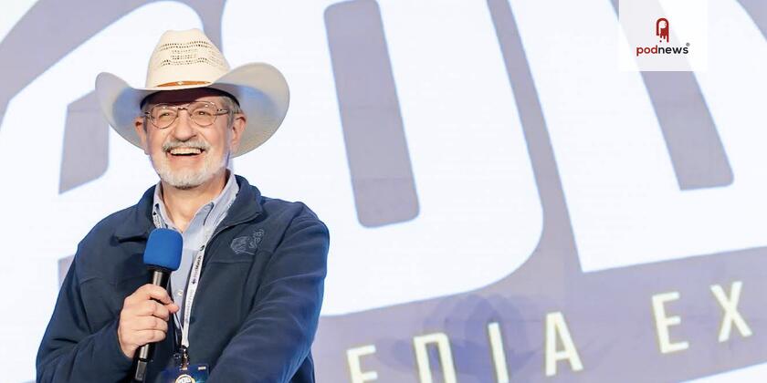 Glenn on stage at Podfest 2026