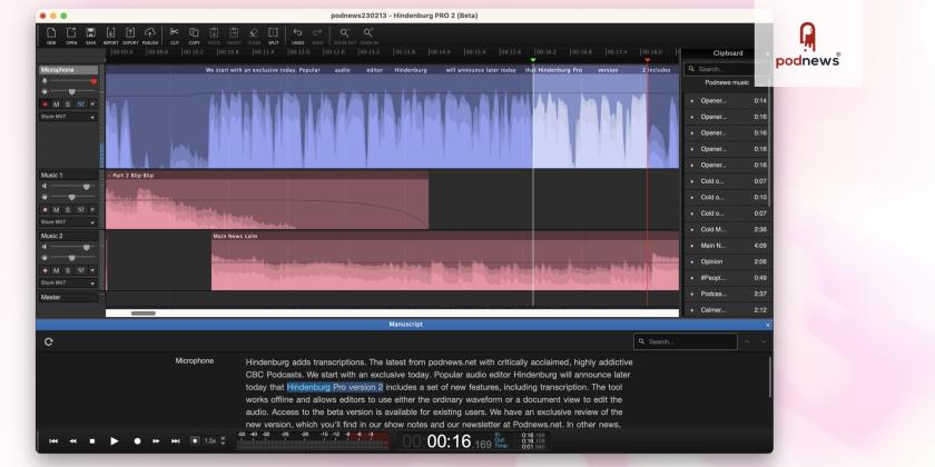 Hindenburg PRO v2 editing the Podnews podcast