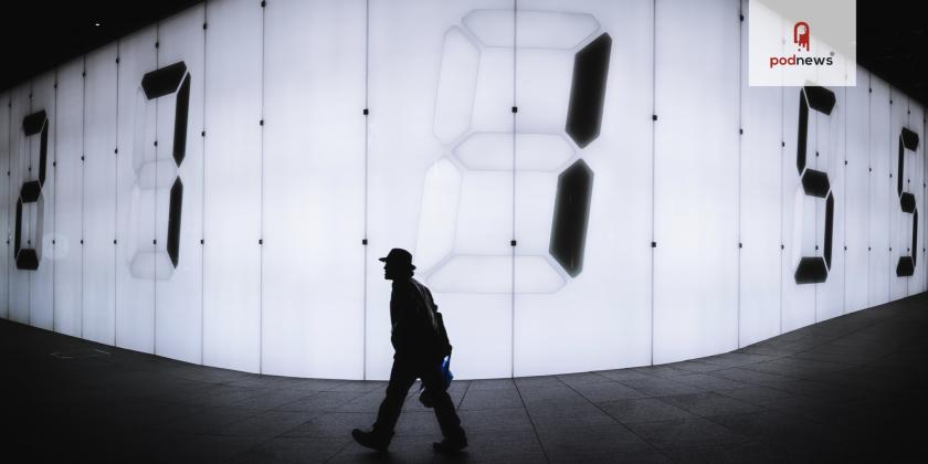 A man walks in front of some big numbers, in Roppongi, Minato, Japan in 2018