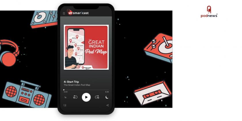 A phone showing a podcast