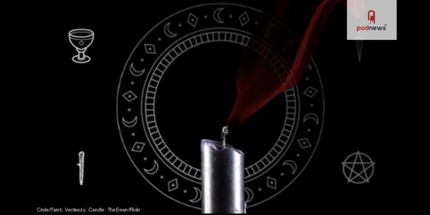 A candle in front of a mystic circle