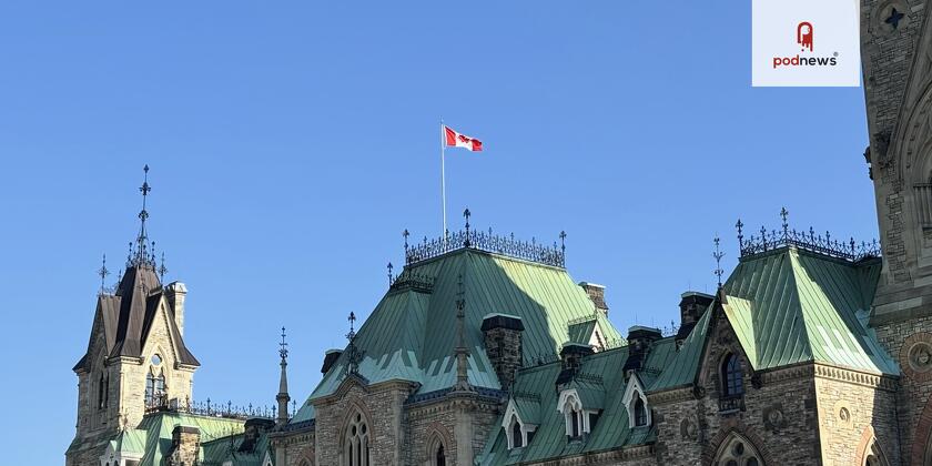 A Canadian flag over Parliament in Ottawa