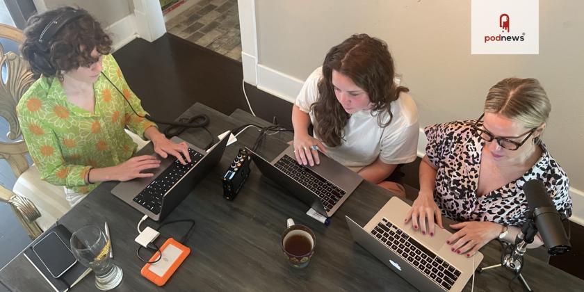 editaudio team and host Anne working on the podcast