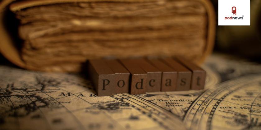 The word Podcast, in wooden form