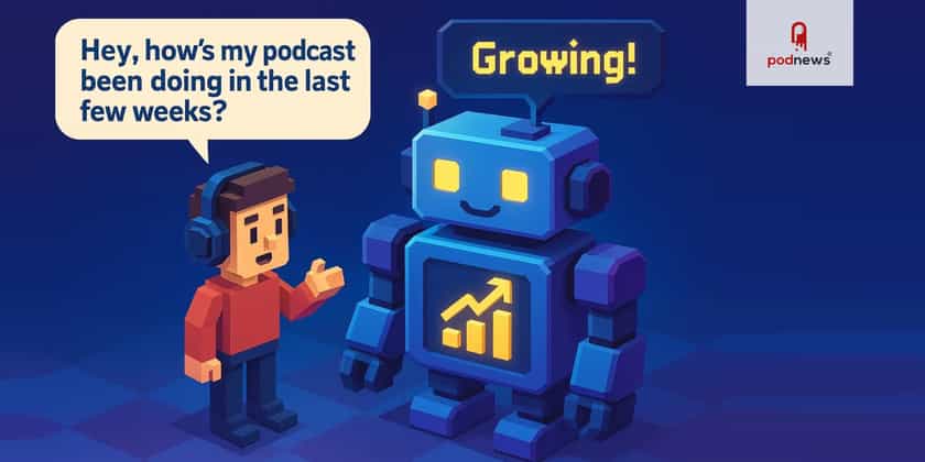 A human asking a robot how his show is doing. The robot responds that it is growing.