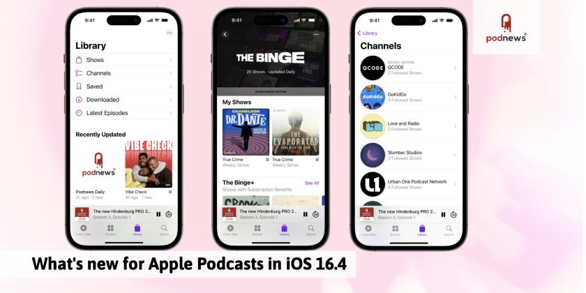 Screenshots of the new Apple Podcasts almost as supplied