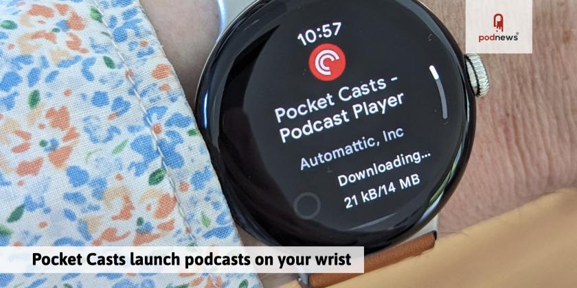A wristwatch showing Pocket Casts on it