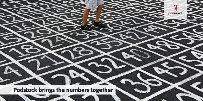 Someone standing on top of lots of chalked numbers in a playground