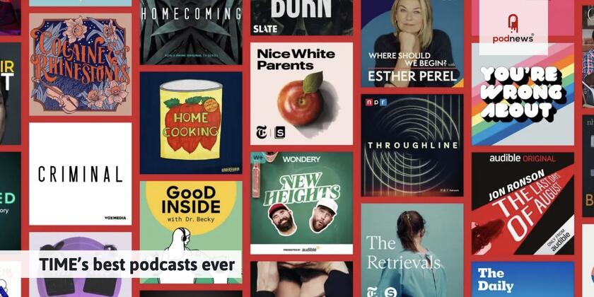 A montage of podcast artwork