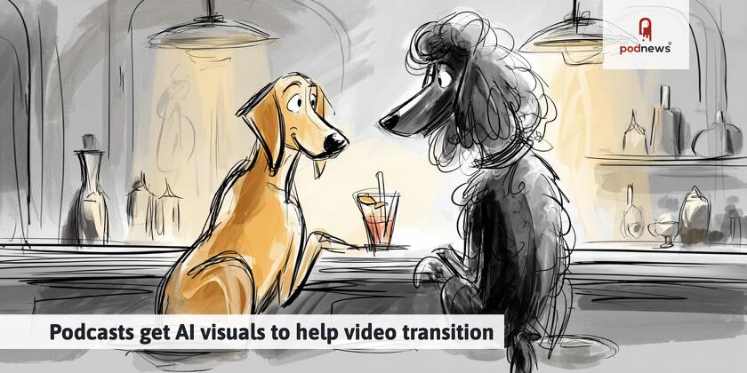 A line drawing of two dogs