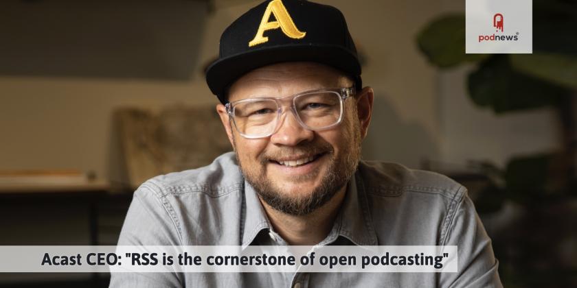 A picture of CEO of Acast, Ross Adams, wearing a hat