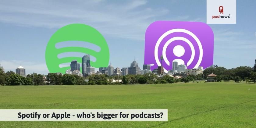 A picture of Sydney's skyline, with ominous Spotify and Apple logos looming behind