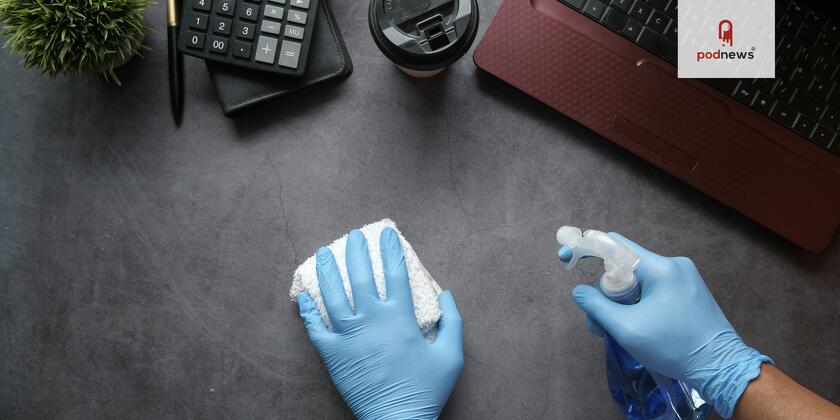 Cleaning an office desk