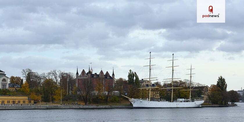 A boat, and a big old building, in Stockholm