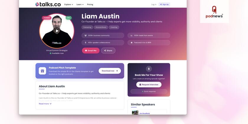 Talks.co Launches Free Digital Speaker Pages