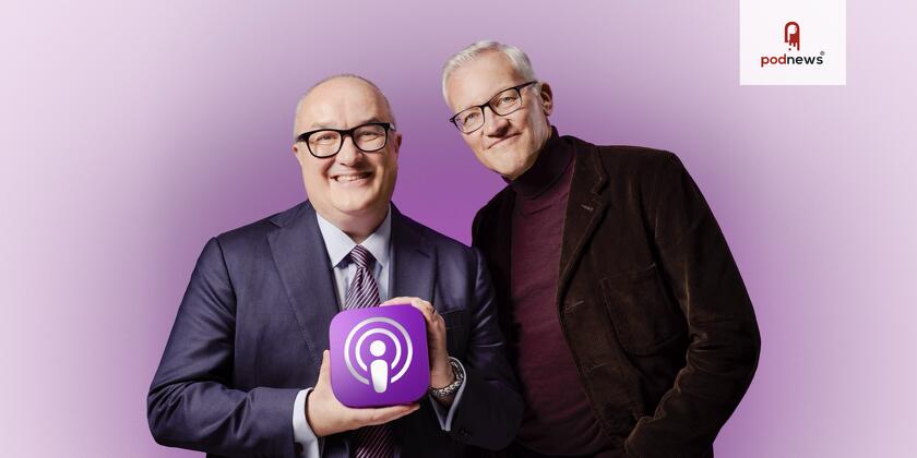 Tom Holland and Dominic Sandbrook hold an Apple Podcasts award