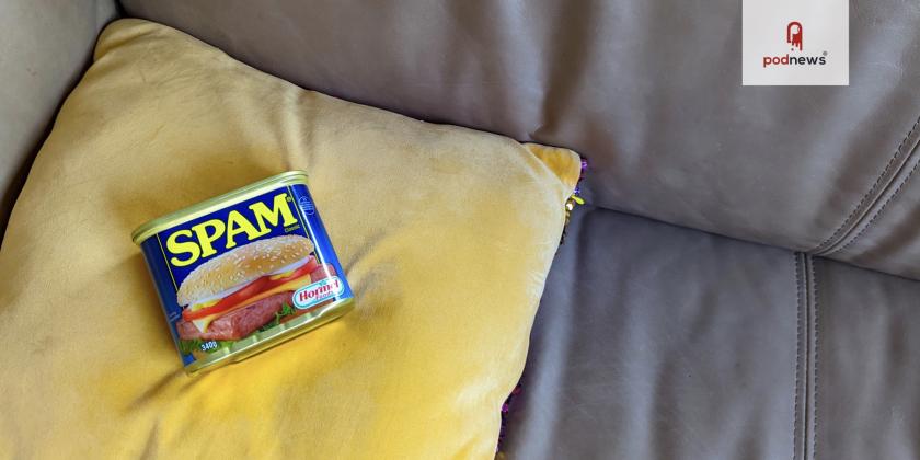 A tin of SPAM, a registered trademark of Hormel Foods Corporation, on a cushion