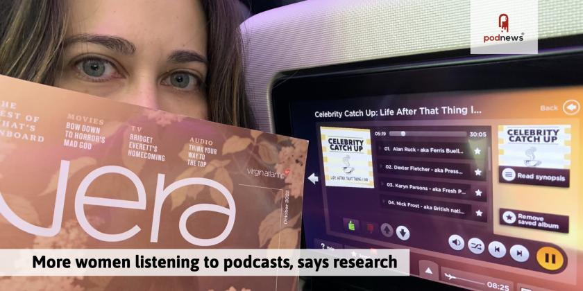 Genevive Hassan listens to her podcast on a Virgin Atlantic plane