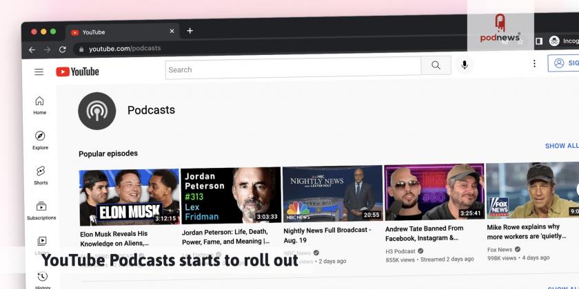 YouTube Podcasts's front page